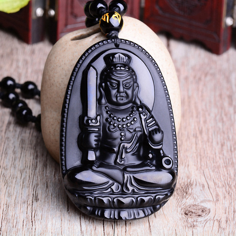KarmaRipple's Chinese Zodiac Obsidian Buddha Amulet Protection Necklace Pendant p20
