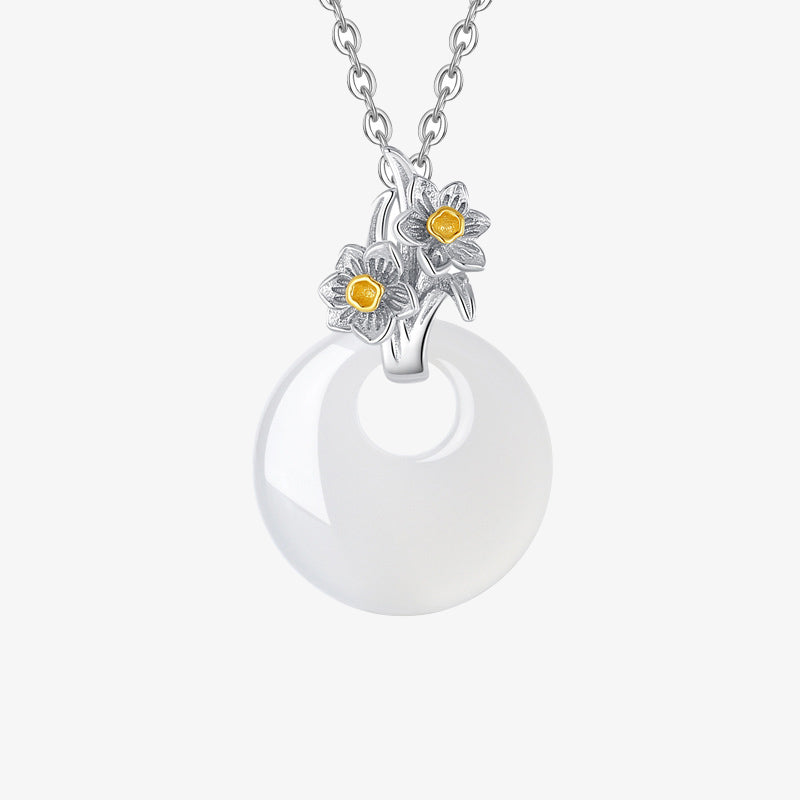 KarmaRipple's 925 Sterling Silver Round Chalcedony Twelve Months Flower Balance Pendant Necklace p42