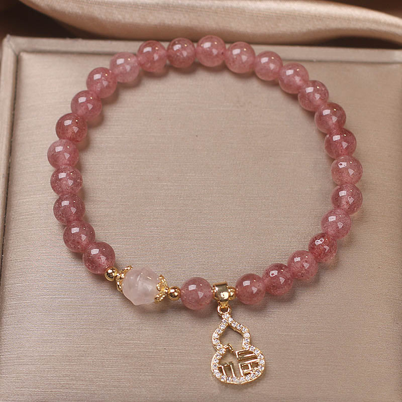 KarmaRipple's Strawberry Quartz Gourd Fu Character Talisman Positive Bracelet p7