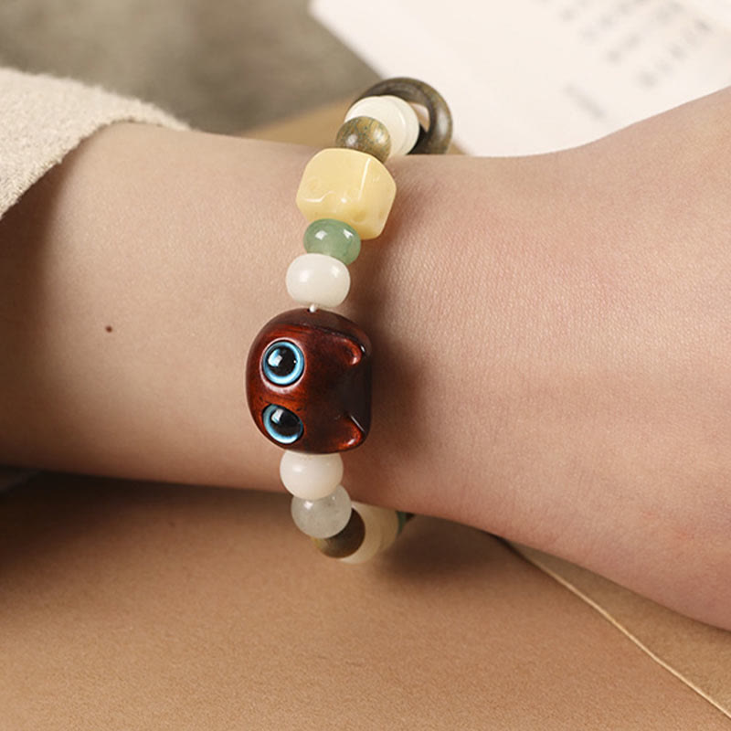 KarmaRipple's Bodhi Seed Green Sandalwood Ebony Wood Small Leaf Red Sandalwood Cat Head Paw Claw Peace Bracelet p15