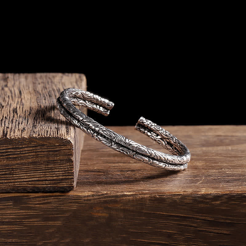 KarmaRipple's Flower Dragon Pattern Engraved Balance Cuff Bracelet Bangle p1