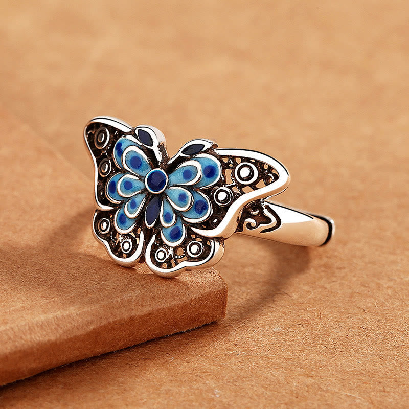 KarmaRipple's Hollow Enamel Blue Butterfly Pattern Love Ring p3