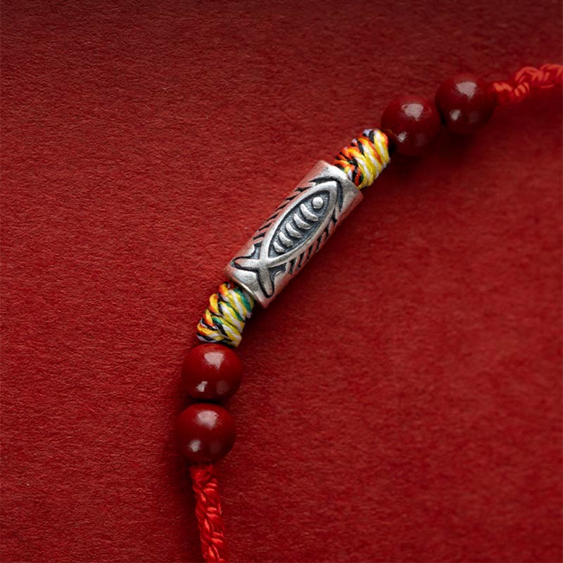 KarmaRipple's 925 Sterling Silver Koi Fish Cinnabar Bead Wealth Handcrafted Woven Bracelet Anklet p9