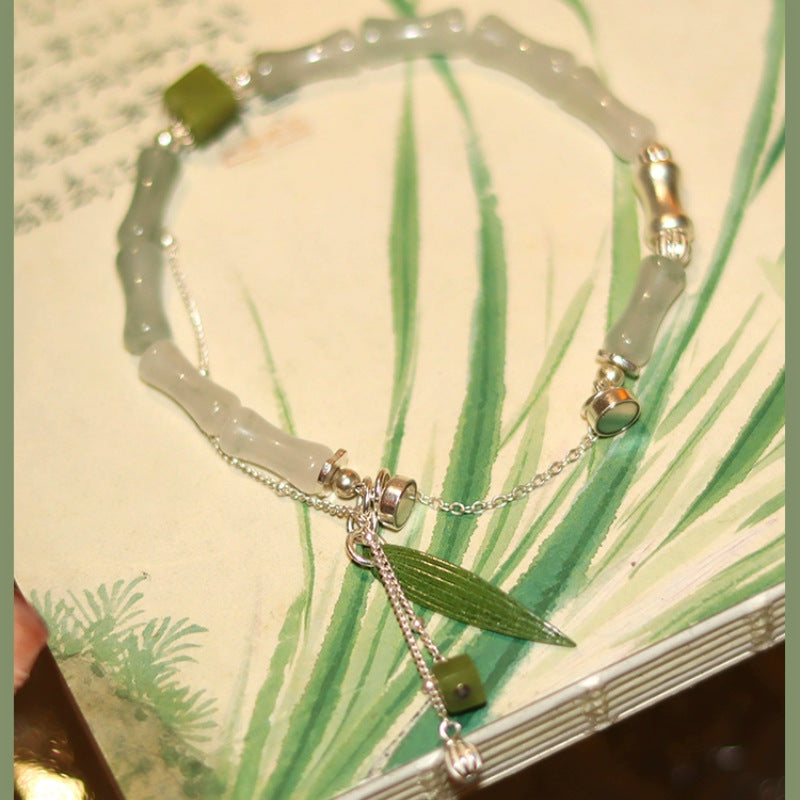 KarmaRipple's 925 Sterling Silver Authentic Ivory Jade Bamboo Leaf Lantern Talisman Happiness Bracelet p5
