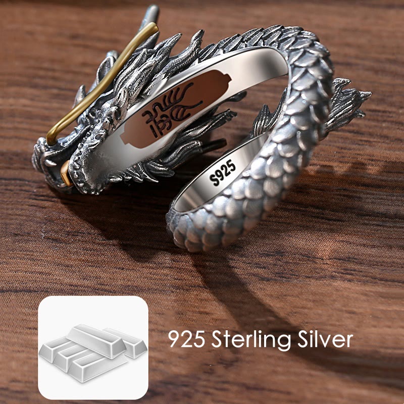 KarmaRipple's 925 Sterling Silver Vintage Dragon Design Protection Strength Adjustable Ring p7
