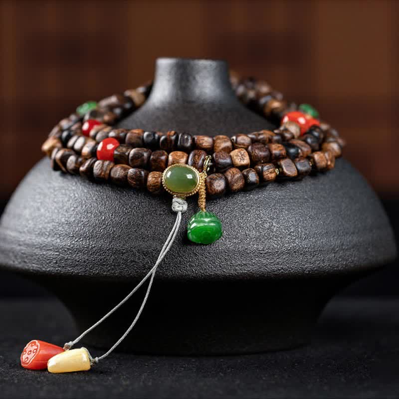KarmaRipple's 108 Mala Beadwork 925 Sterling Silver Brunei Agarwood Red Agate PiXiu Hetian Jade Peace Strength Bracelet p14