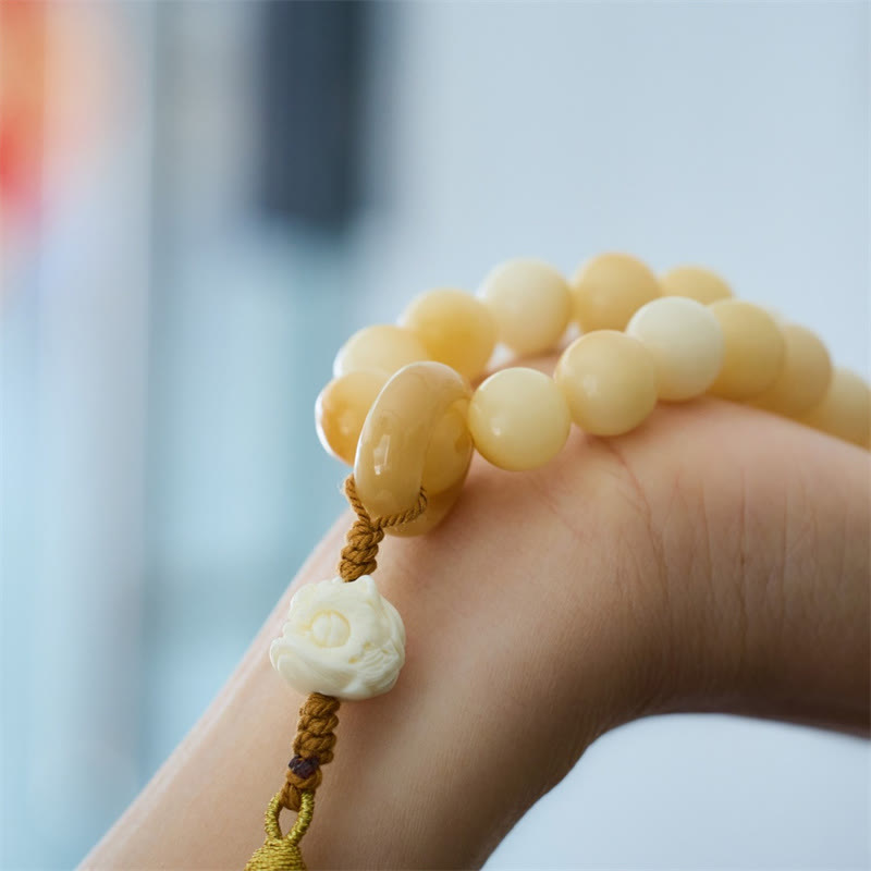 KarmaRipple's Authentic Bodhi Seed Ivory Fruit Dancing Lion Talisman Balance Tassel Wrist Mala p3