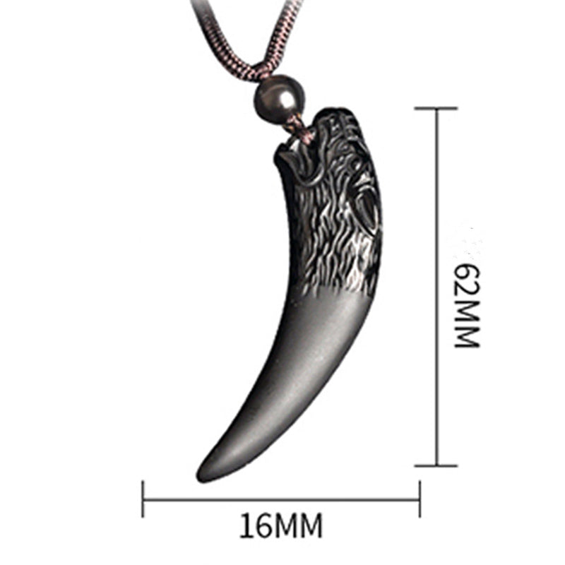 KarmaRipple's Authentic Black Obsidian Ice Obsidian Rainbow Obsidian Wolf Tooth Pattern Strength Pendant Necklace p25