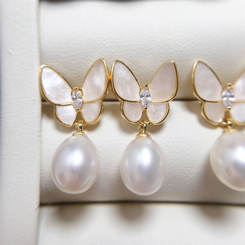 KarmaRipple's 925 Sterling Silver Posts 18K Gold Plated Bronze Pearl Butterfly Optimism Stud Earrings p6