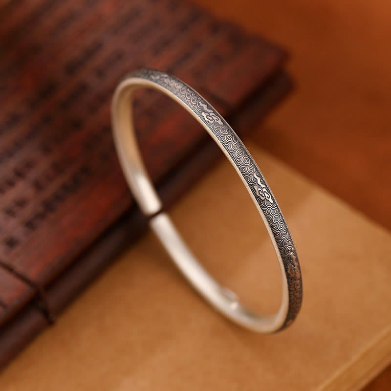 KarmaRipple's Vintage 999 Sterling Silver Auspicious Clouds Design Fortune Bracelet Bangle p1