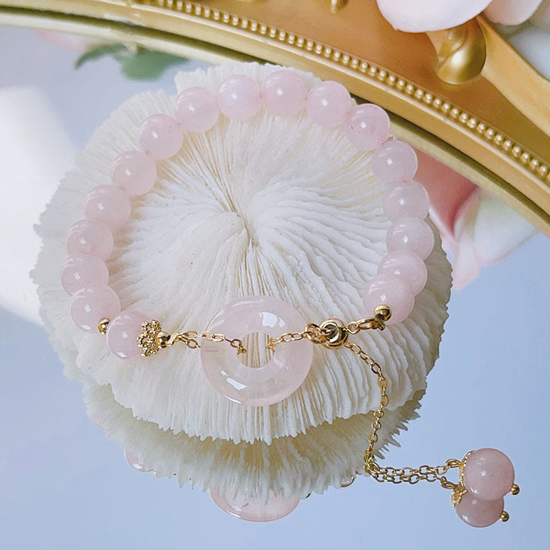 KarmaRipple's Authentic Pink Gemstone Peace Buckle Love Talisman Bracelet p1