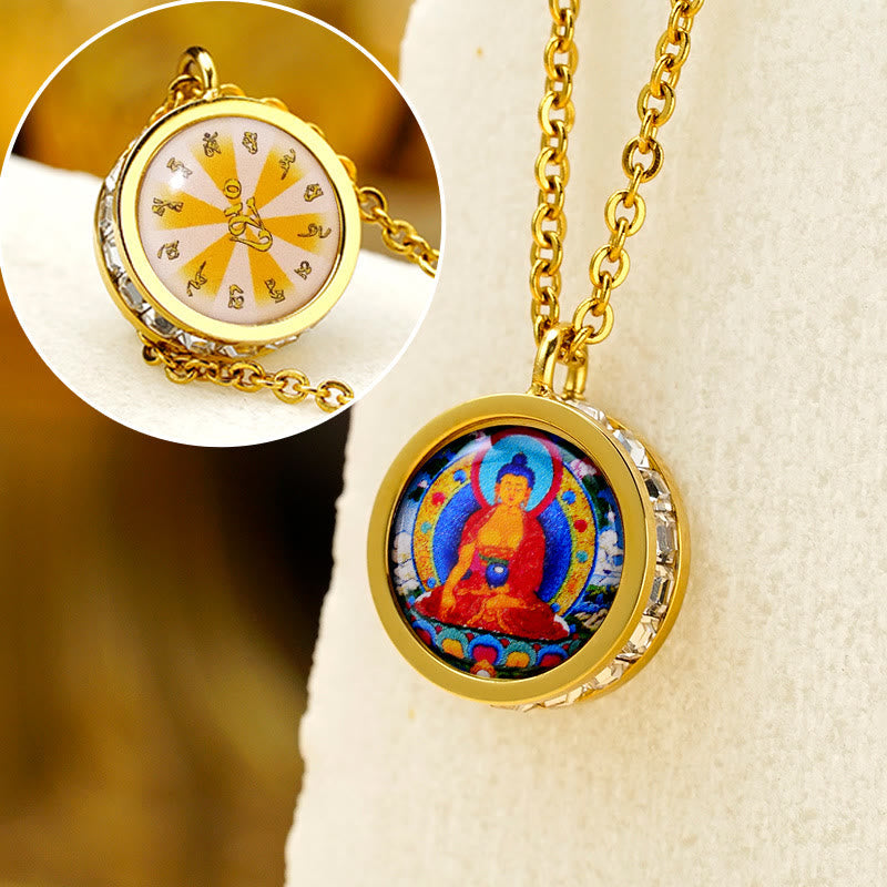 KarmaRipple's Tibetan Yellow God Of Wealth Green Tara Buddha Serenity Titanium Steel Pendant Necklace p5