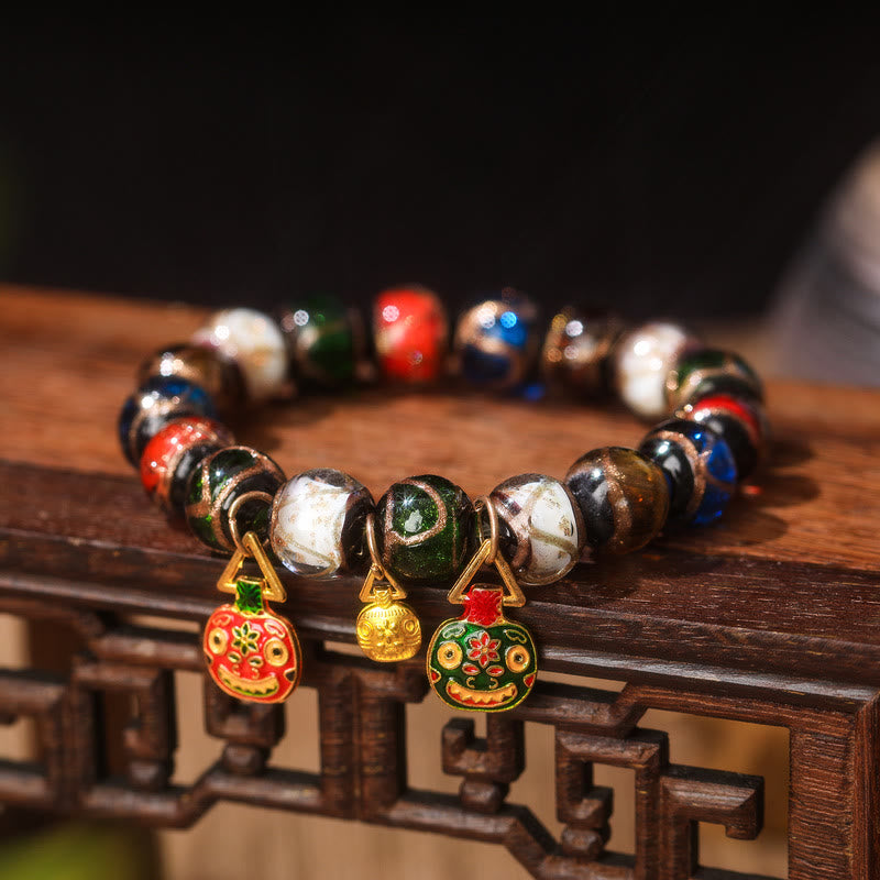 KarmaRipple's Five Elements Gold Swallowing Beast Family Talisman Liuli Glass Bead Fortune Bracelet p29