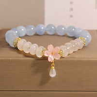 KarmaRipple's Aquamarine Ivory Agate Pearl Abacus Beadwork Flower Balancing Bracelet