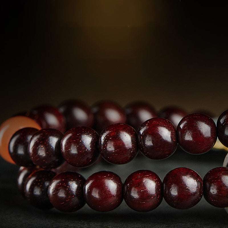KarmaRipple's Chinese Zodiac Natal Buddha Small Leaf Red Sandalwood Jade Red Agate PiXiu Sooth Bracelet p26