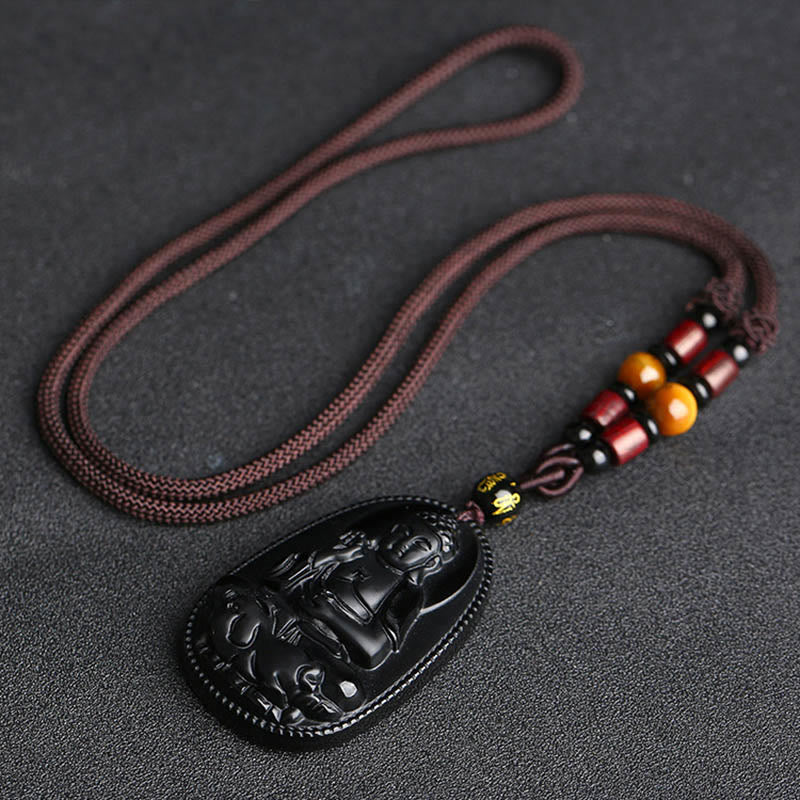 KarmaRipple's Chinese Zodiac Natal Buddha Authentic Black Obsidian Purification Pendant Necklace p15
