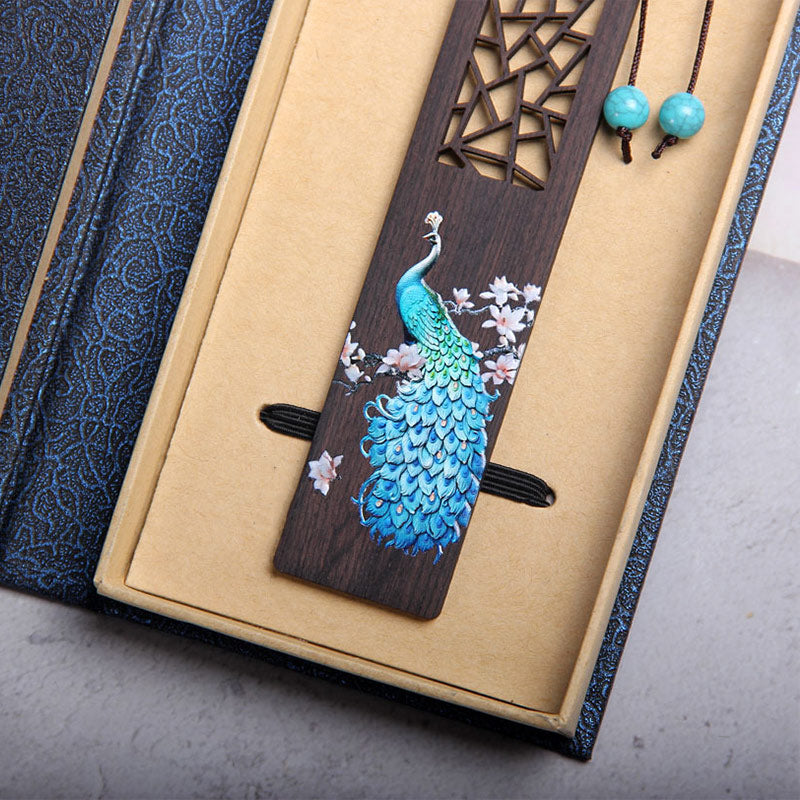 KarmaRipple's Blue Peacock Ebony Wood Bookmarks With Gift Box p7