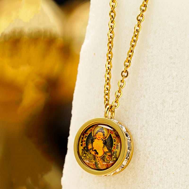 KarmaRipple's Tibetan Yellow God Of Wealth Green Tara Buddha Serenity Titanium Steel Pendant Necklace p12