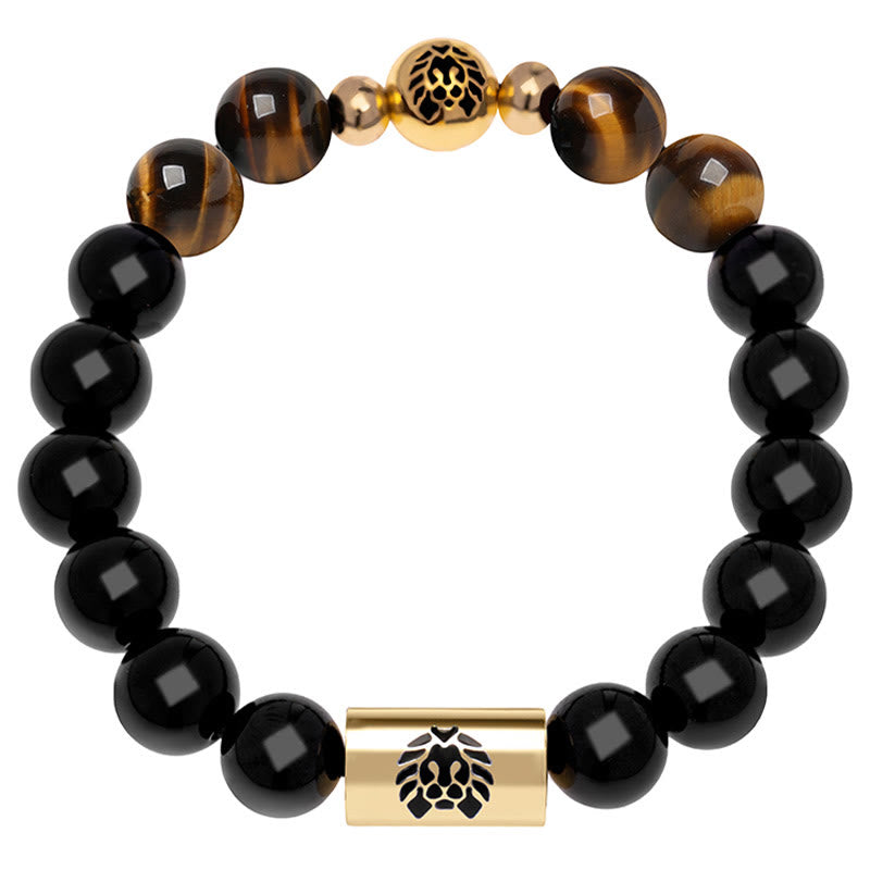 KarmaRipple's Black Onyx Tiger Eye Bead Lion Engraved Protection Bracelet p15