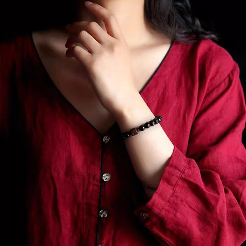 KarmaRipple's Authentic Gold Sheen Obsidian Rainbow Obsidian Om Mani Padme Hum Fu Character Balancing Bracelet p42