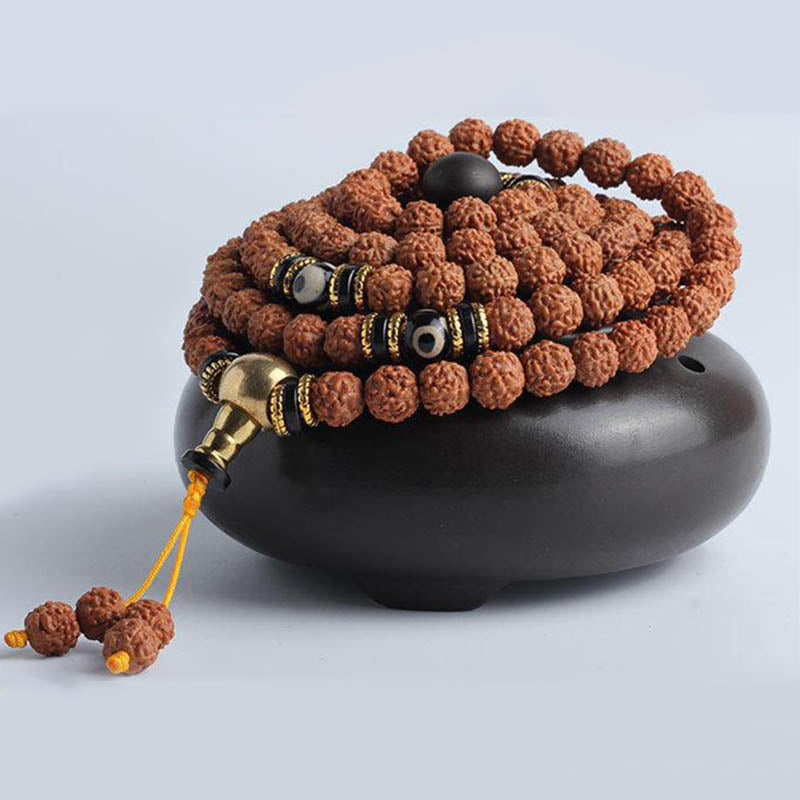 KarmaRipple's 108 Mala Beadwork Rudraksha Bodhi Seed Dzi Bead Fortune Wealth Bracelet p2
