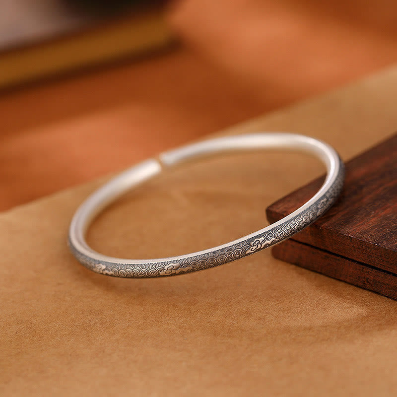 KarmaRipple's Vintage 999 Sterling Silver Auspicious Clouds Design Fortune Bracelet Bangle p2