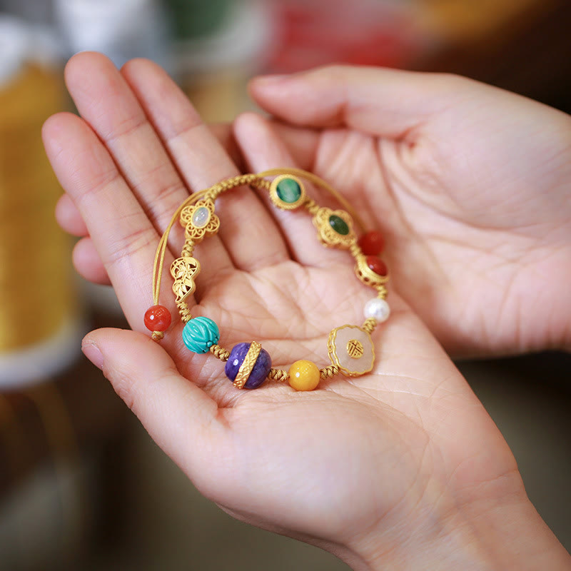 KarmaRipple's 925 Sterling Silver Authentic Hetian Jade Amber Red Agate Crystals Fortune Bracelet p11