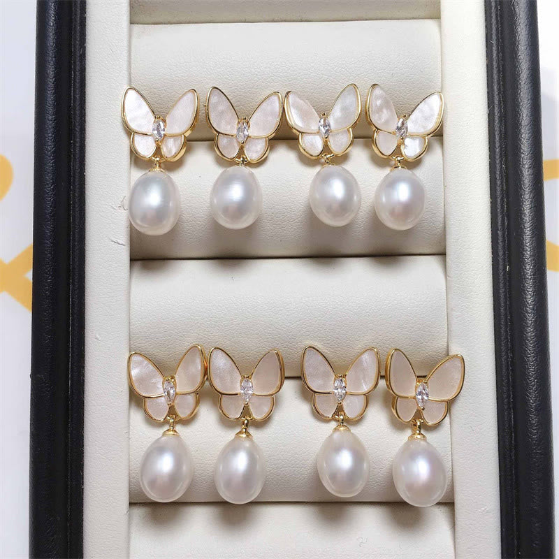 KarmaRipple's 925 Sterling Silver Posts 18K Gold Plated Bronze Pearl Butterfly Optimism Stud Earrings p7