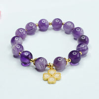KarmaRipple's Authentic Amethyst Gemstone Inner Peace Four Leaf Clover Talisman Bracelet