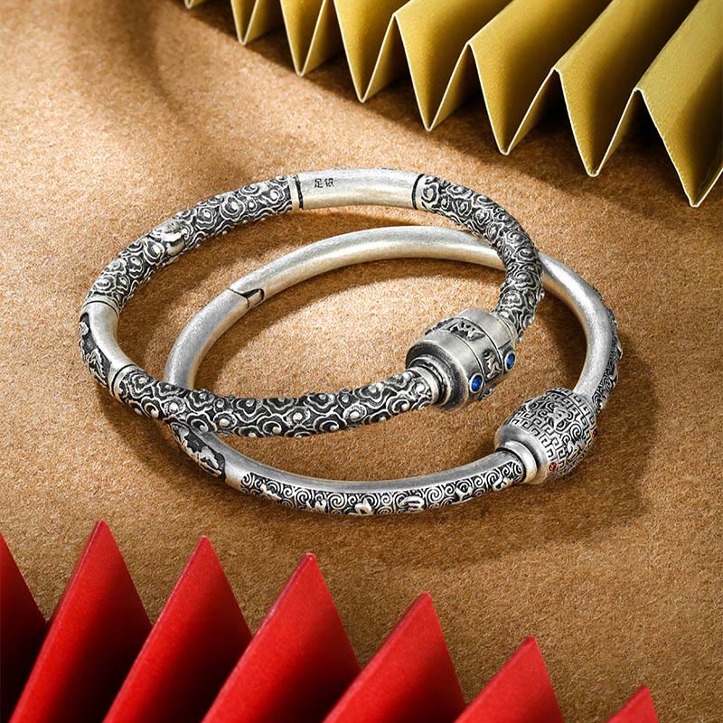 KarmaRipple's 990 Sterling Silver Tibetan Auspicious Clouds Om Mani Padme Hum Engraved Creativity Bracelet Bangle p14