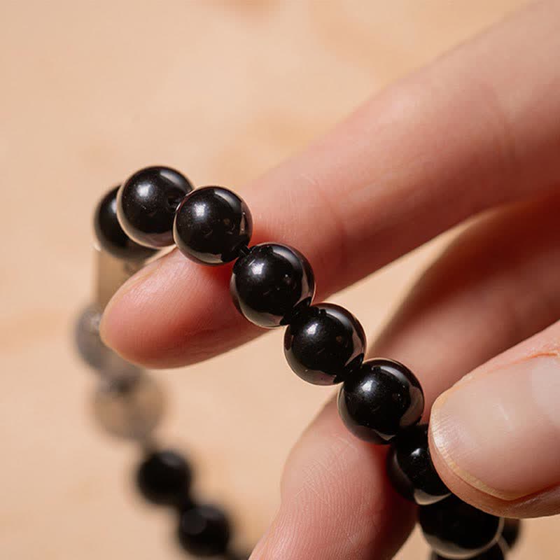 KarmaRipple's 925 Sterling Silver Obsidian Moonstone Strength Pair Bracelet p7