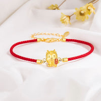 KarmaRipple's 925 Sterling Silver Year Of The Dragon Fortunate Golden Dragon Strength Red Rope Chain Bracelet