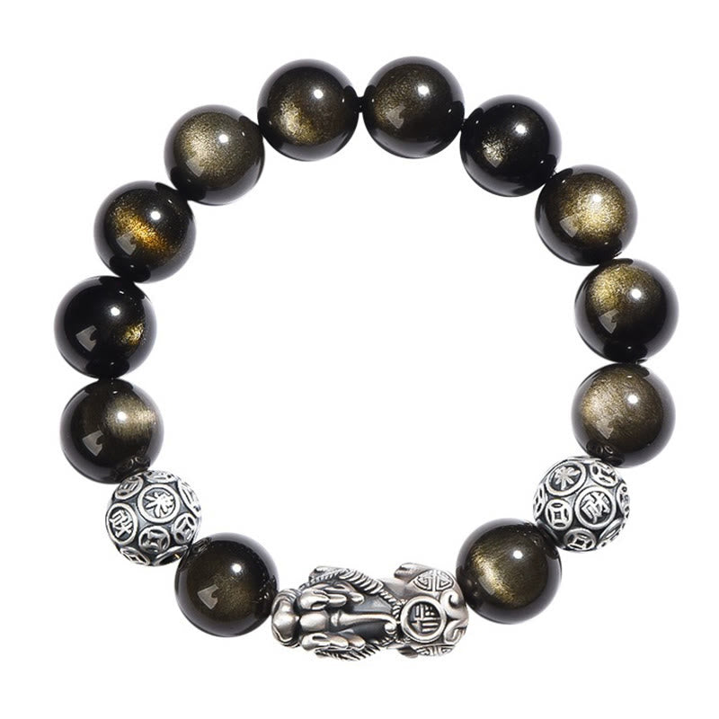 KarmaRipple's 925 Sterling Silver Authentic Gold Sheen Obsidian PiXiu Wealth Protection Bracelet p8