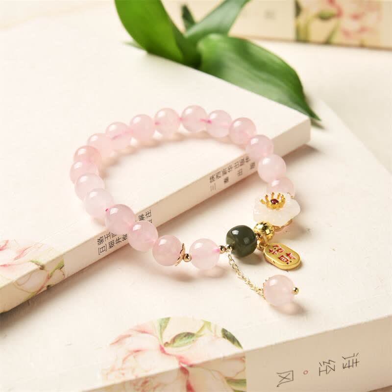 KarmaRipple's Authentic Pink Gemstone Jade Flower Warm Love Bracelet p2