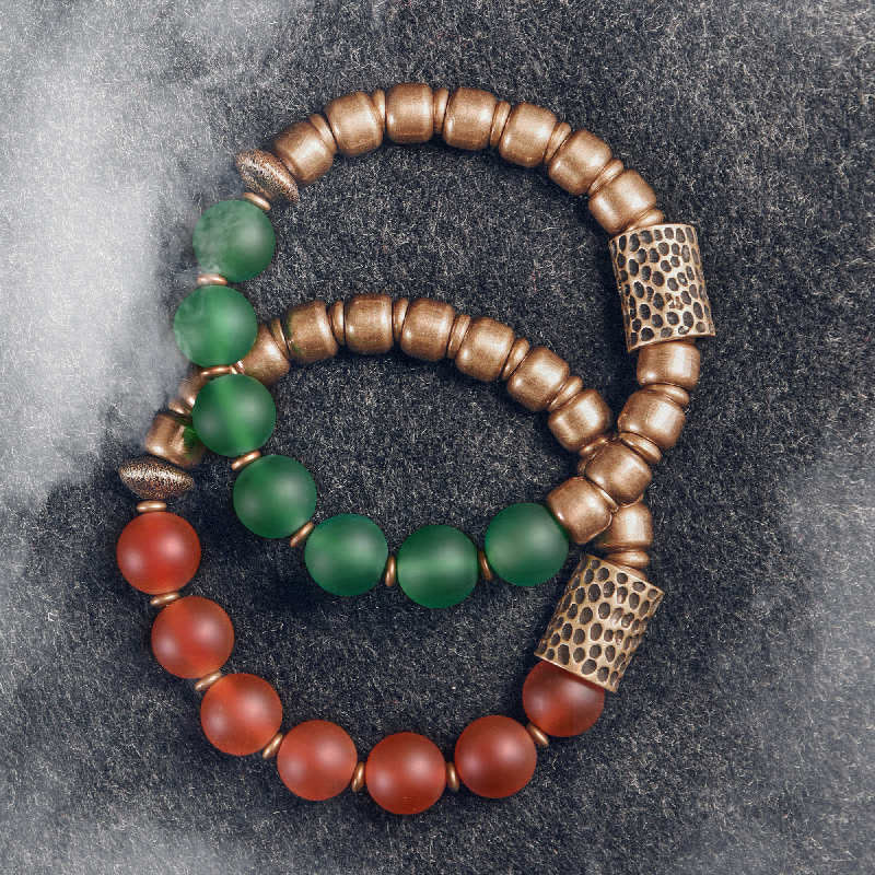 KarmaRipple's Tibetan Red Agate Green Agate Bronze Confidence Fortune Bracelet p3