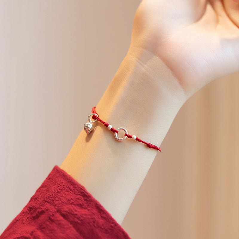 KarmaRipple's 925 Sterling Silver Fortunate Fortune Peace Joy Lotus Peace Buckle Red String Bracelet p22