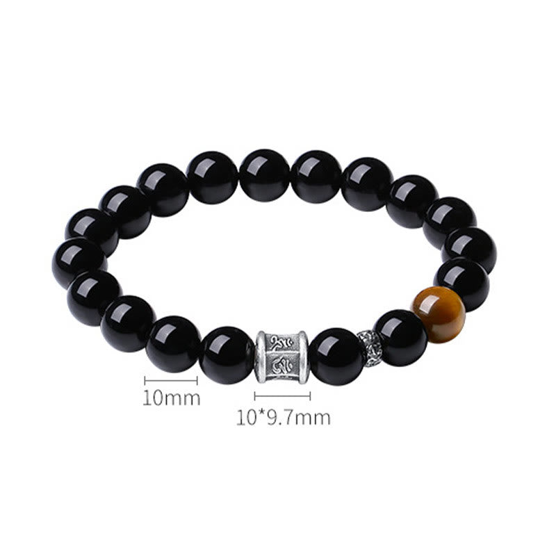 KarmaRipple's 999 Sterling Silver Black Obsidian Tiger Eye Om Mani Padme Hum Fulfillment Bracelet p11