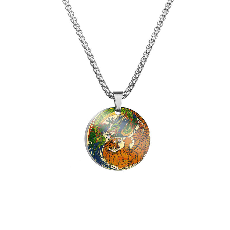 KarmaRipple's Yin Yang Koi Fish Dragon Titanium Steel Balance Pendant Necklace ( p7