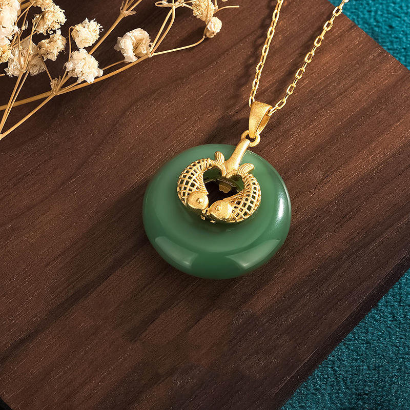 KarmaRipple's Cyan Jade Koi Fish Fortune Pendant Necklace p3