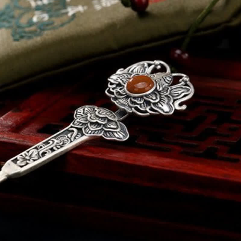 KarmaRipple's Red Agate Peony Flower Confidence Hairpin p9