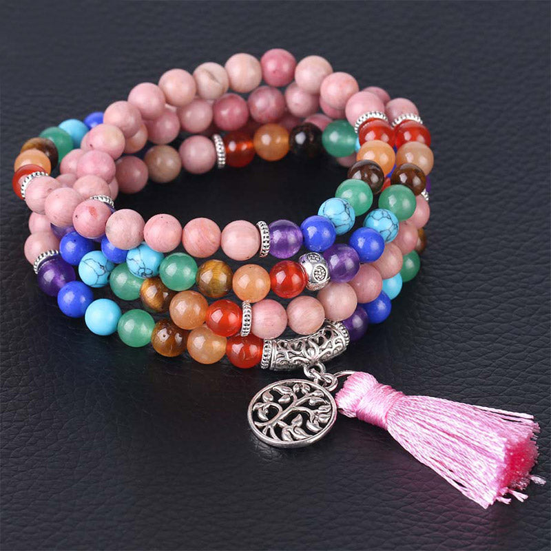 KarmaRipple's 108 Mala Beadwork Rhodonite Blue Gemstone Lazulite Balancing Bracelet p2