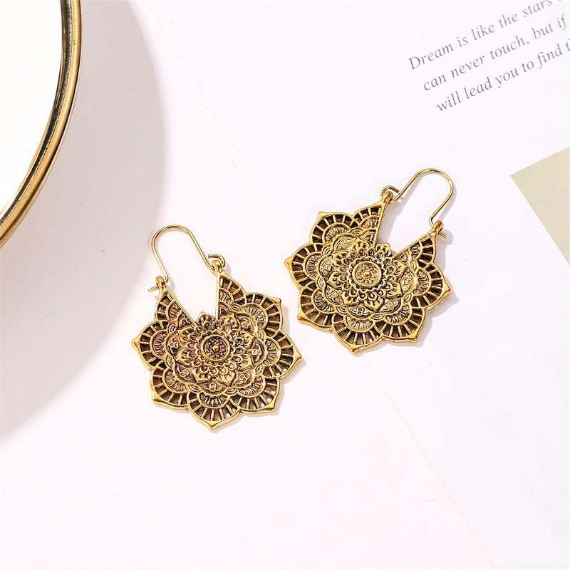 KarmaRipple's Tibetan Lotus Engraving Bronze Blessing Drop Earrings p3