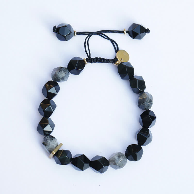 KarmaRipple's Black Obsidian Black Glitter Stone Purification Bracelet p2