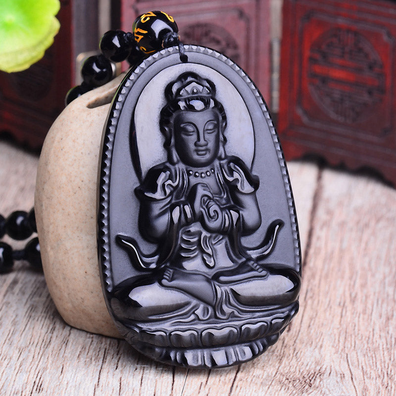 KarmaRipple's Chinese Zodiac Obsidian Buddha Amulet Protection Necklace Pendant p19