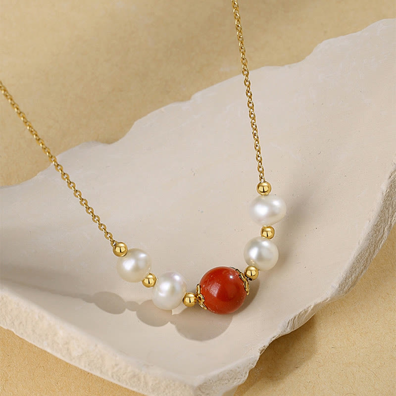 KarmaRipple's 925 Sterling Silver Pearl Cinnabar Sincerity Balancing Bead Chain Pendant Necklace p6