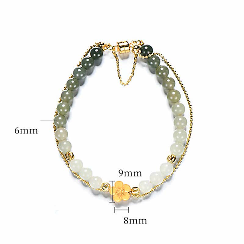 KarmaRipple's 925 Sterling Silver Authentic Hetian Jade Peach Blossom Fortune Chain Bracelet p10