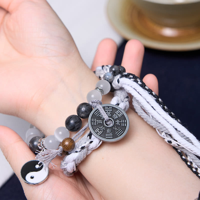 KarmaRipple's Black Glitter Stone Cat's Eye Yin Yang Mountain Ghosts Spend Money Power Double Layer Rope Bracelet p7