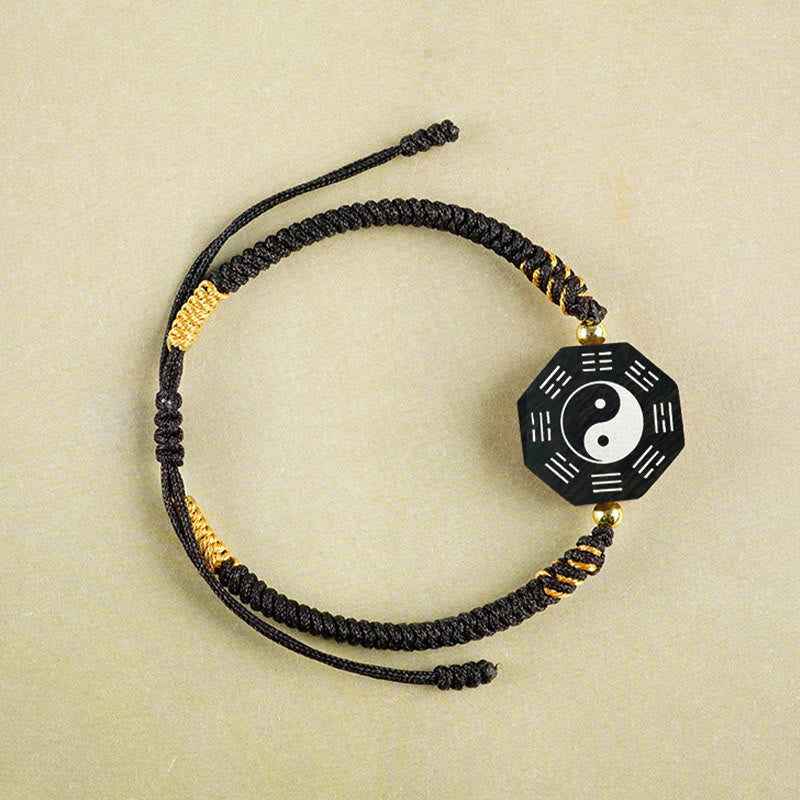 KarmaRipple's Small Leaf Red Sandalwood Jujube Wood Ebony Wood Silver Inlaid Yin Yang Bagua Big Dipper Protection Bracelet p25