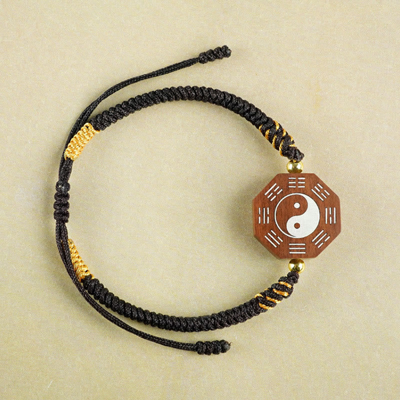 KarmaRipple's Small Leaf Red Sandalwood Jujube Wood Ebony Wood Silver Inlaid Yin Yang Bagua Big Dipper Protection Bracelet p2