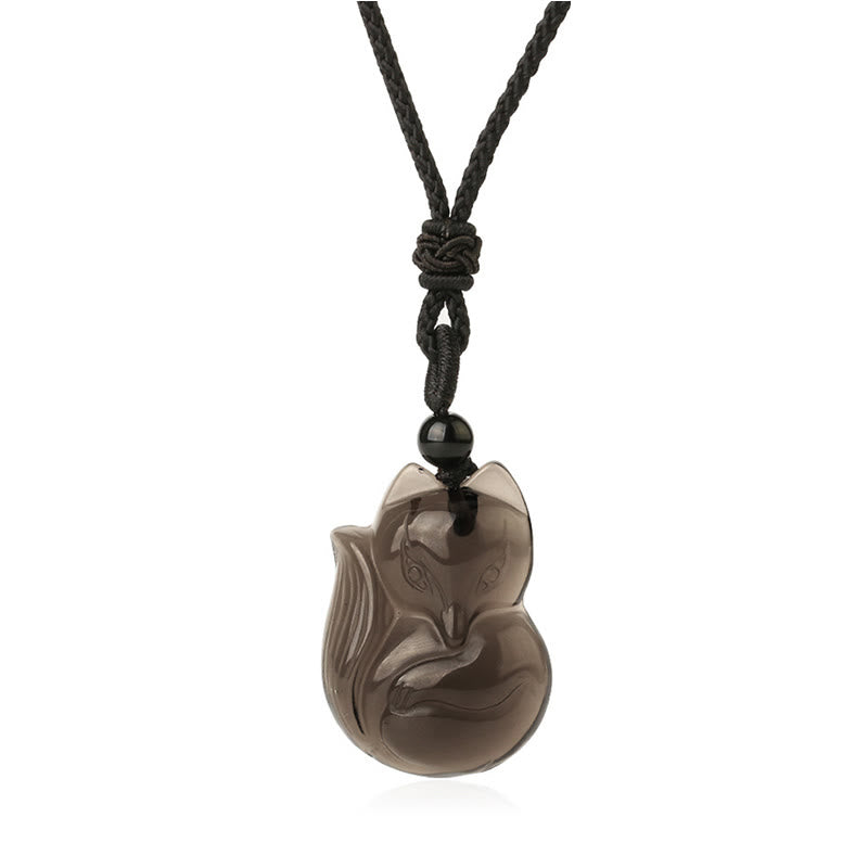 KarmaRipple's Authentic Black Obsidian Tiger Eye Ice Obsidian Fox Necklace Amulet Pendant p3